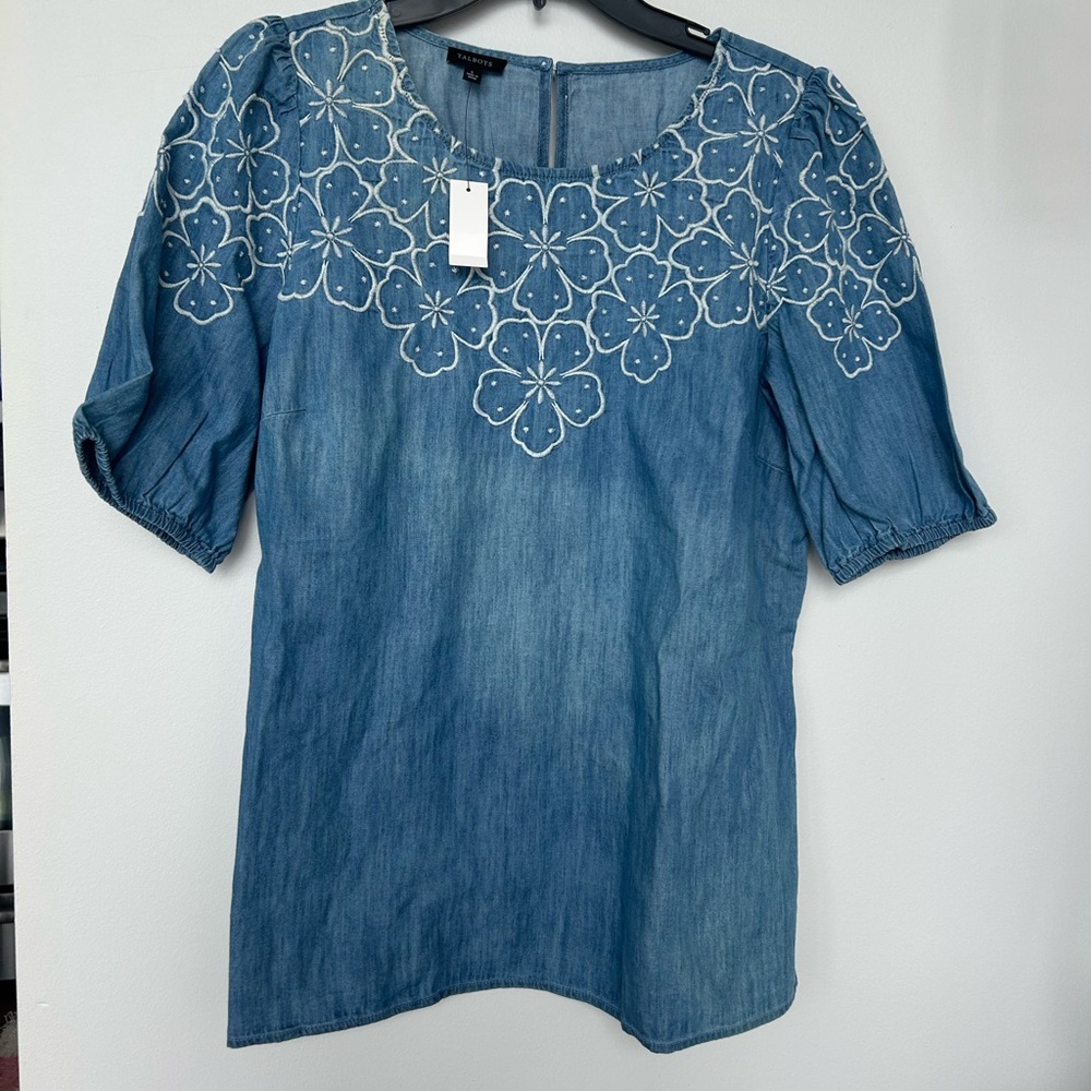 Talbot’s embroidered denim blouse NWT